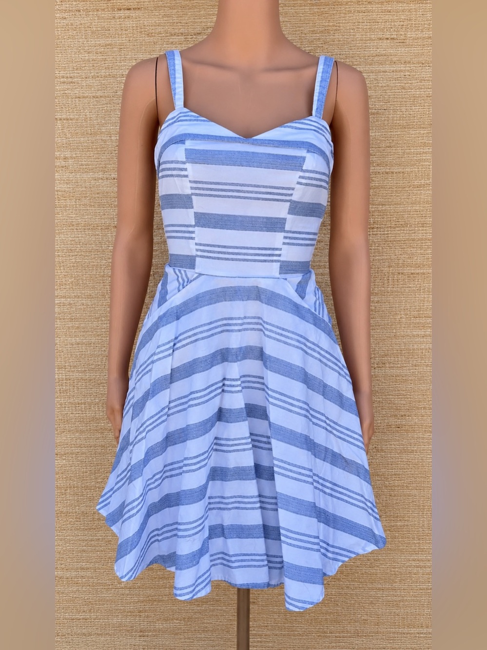 Jun & Ivy Blue & White Striped Sundress, Cottagecore Nautical Cotton Blend Sz XS - Picture 3 of 16